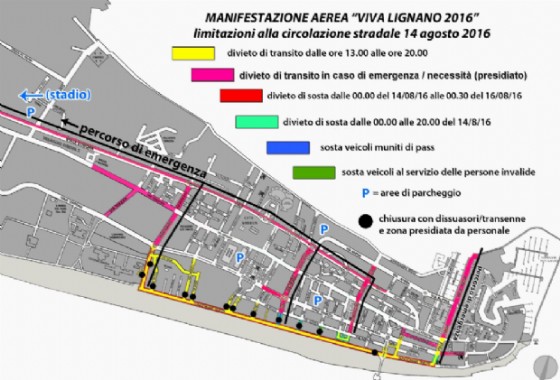 Piantina stradale: ecco quali saranno le modifiche al traffico di Lignano in occasione dell'Air Show delle Frecce Tricolori