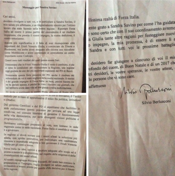La lettera inviata da Berlusconi