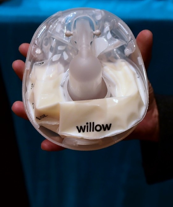 The smart breast pump from Willow, billed as quiet enough to use in a conference call, is displayed at the 2017 Consumer Electronic Show