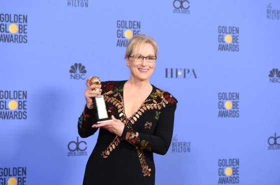 Actress Meryl Streep poses with The Cecil B. DeMille Award during the Golden Globe Awards on January 8, 2017