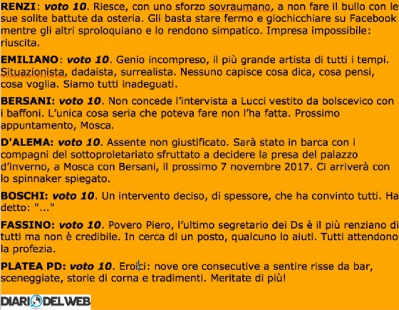 Le pagelle del Diario ai protagonisti dell'assemblea Pd (elaborazione grafica DiariodelWeb.it)