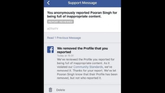 L'account rimosso da Facebook