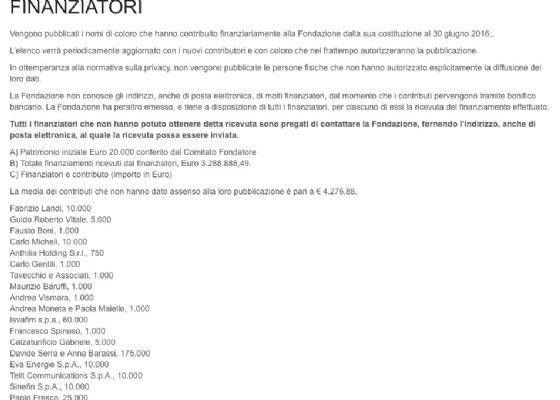 I finanziatori della Fondazione Open, tra cui spicca la Isvafim di Alfredo Romeo