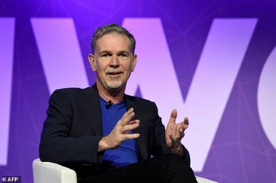 Founder and CEO of Netflix Reed Hastings speaks during a keynote speech at the Mobile World Congress in Barcelona on February 27, 2017