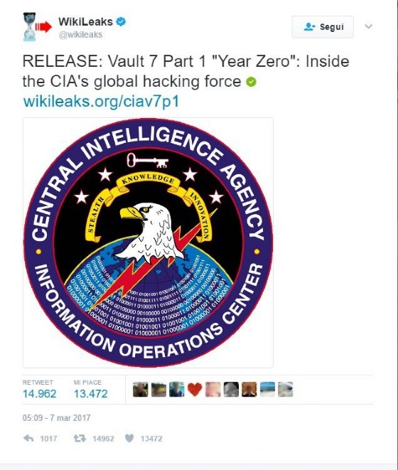 La pagina Twitter di WikiLeaks