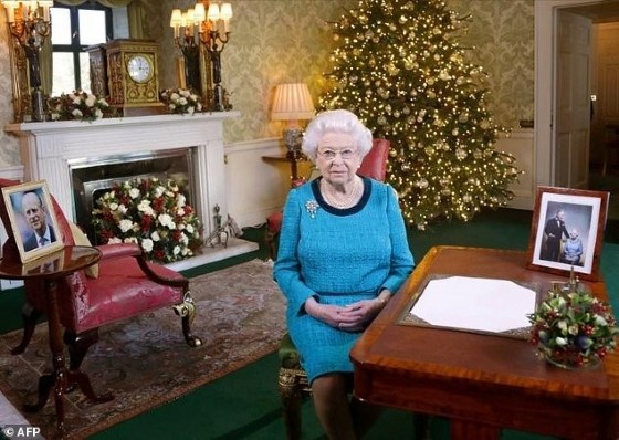 Britain's Queen Elizabeth II sits in the Regency Room in Buckingham Palace in London after recording her Christmas Day broadcast to the Commonwealth