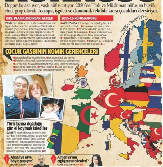 La carta della composizione etnica dell'Europa proposta dal giornale turco Star.
