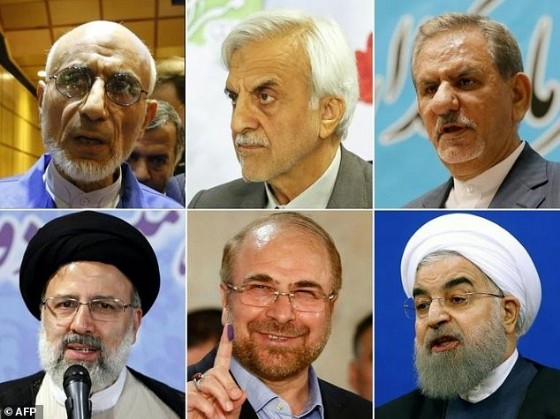 Main contenders for Iran presidential election: (top L-R) Mostafa Mirsalim, Mostafa Hashemitaba, Eshaq Jahangiri (bottom L-R) Ebrahim Raisi, Mohammad Bagher Ghalibaf, and President Hassan Rouhani