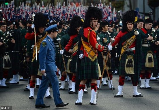An Australian military band prepares to march in the Anzac Day parade in Sydney on April 25, 2017