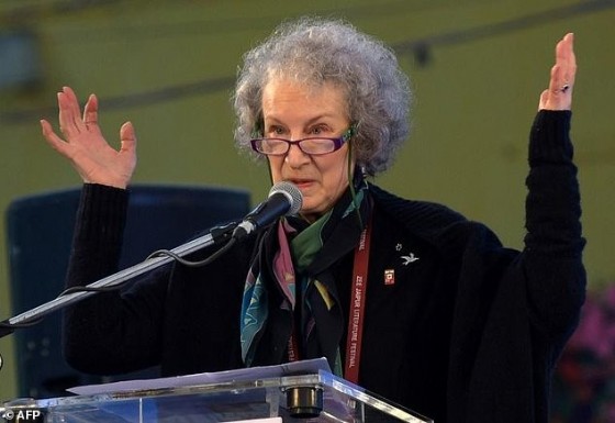 Canadian novelist Margaret Atwood speaks at the Jaipur Literature Festival in 2016