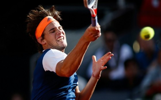 Austrian tennis player Dominic Thiem returns the ball to Spanish tennis player Rafael Nadal on May 14, 2017
