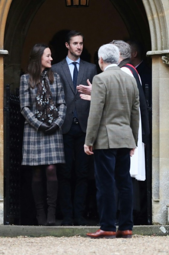 Pippa Middleton will marry financier James Matthews, seen accompanying her to a Christmas Day service last year, on Saturday