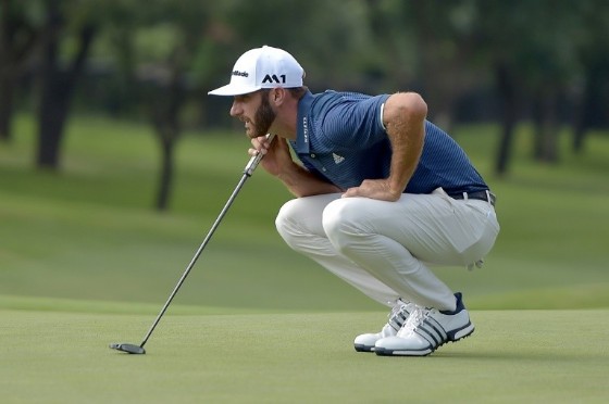 World number one Dustin Johnson of the US lines up a putt on the 16th green during round one of the AT&T Byron Nelson, at the TPC Four Seasons Resort Las Colinas in Irving, Texas, on May 18, 2017