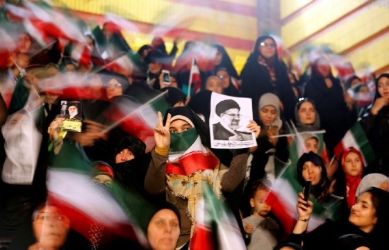 Supporters of Iranian presidential election candidate Ebrahim Raisi attend a campaign rally in the capital Tehran on April 29, 2017