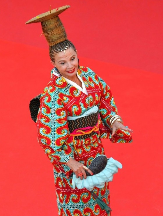 Spanish actress Victoria Abril wore a kimono made of African fabric for opening night at Cannes