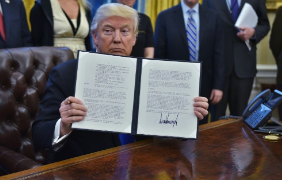 Trump holds an executive memorandum on defeating the Islamic State in Iraq and Syria in January. He has made fighting the jihadist group a top priority.