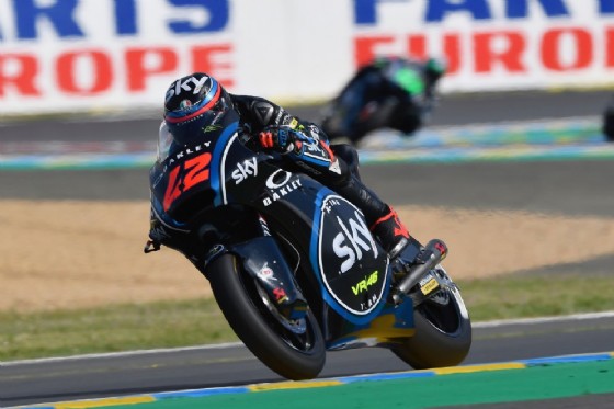 Pecco Bagnaia in sella alla sua Kalex nelle prove di oggi