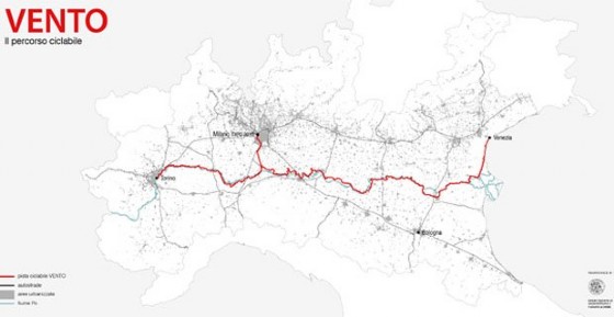 Il percorso della ciclovia Vento