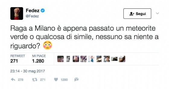 Anche Fedez ha commentato su Twitter il passaggio del meteorite