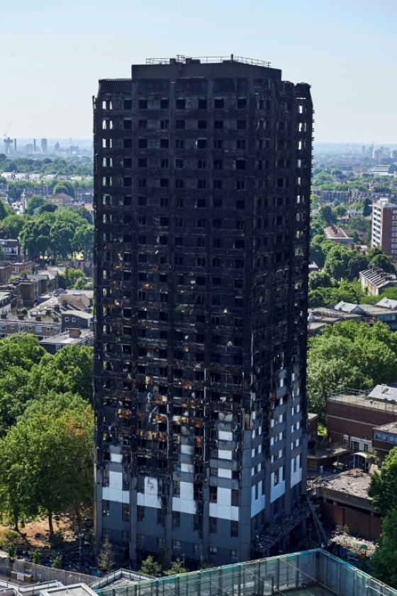 The charred remains of the Grenfell Tower block