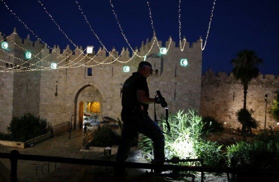 The area around Damascus Gate was sealed off in the hours after the attack, with a few youths throwing fireworks at security forces
