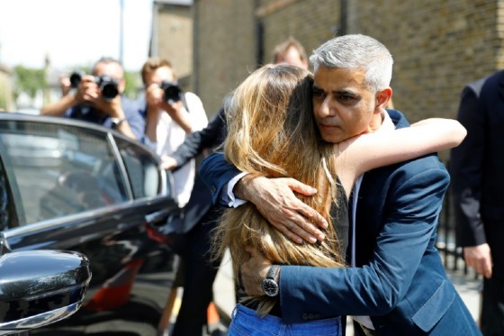 Sadiq Khan comforted people who had lost loved ones in the fire