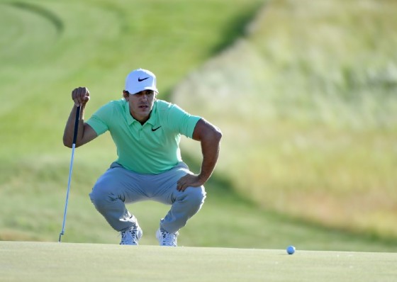 Brooks Koepka of the US lines up a putt on the 18th green during the final round of the 2017 US Open, at Erin Hills in Hartford, Wisconsin, on June 18