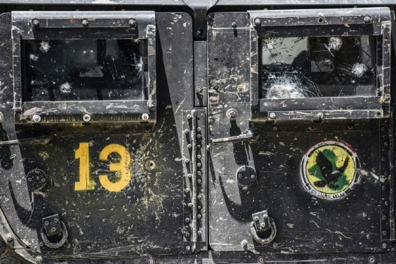 A vehicle belonging to Iraqi forces bears the scars of fierce fighting as troops advance on Mosul's Old City on June 18, 2017