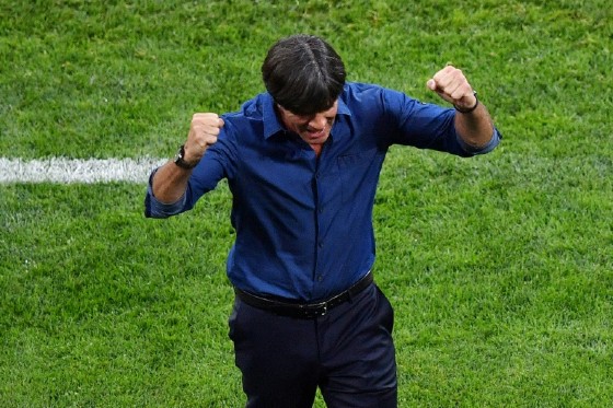 Germany's coach Joachim Loew reacts after his team beat Australia 3-2 on June 19, 2017