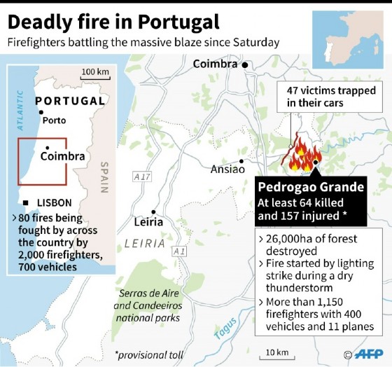Deadly forest fire rages in Portugal