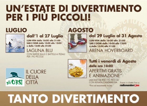 Il centro commerciale Gli Orsi invita tutte le famiglie a trascorrere un’estate all’insegna del divertimento
