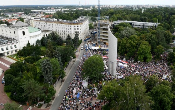 Around 4,500 people joined the rally in Warsaw in front of the parliament which this week passed two controversial court reform bills that opponents say threaten judicial independence