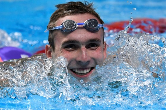 Russia's Anton Chupkov reacts after winning the men's 200m breaststroke final on July 28, 2017