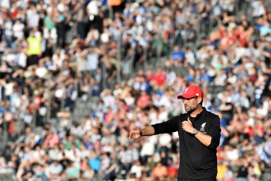 Liverpool's German manager Jurgen Klopp reacts during a friendly football match against Hertha Berlin on July 29, 2017
