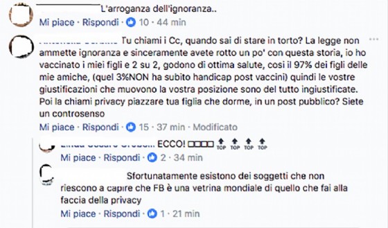 Screenshot della pagina FB