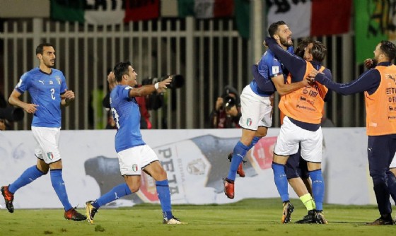 La gioia della nazionale italiana dopo il successo in Albania