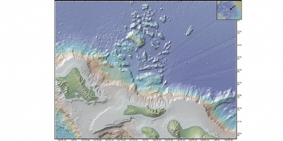 Le frane sottomarine attorno alle isole Hawaii (© GeoMapApp.) Le frane sottomarine attorno alle isole Hawaii (© GeoMapApp.)