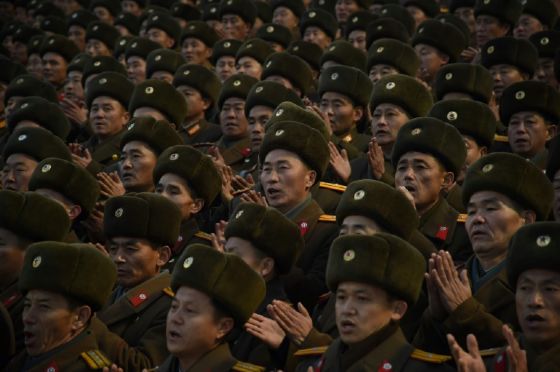 North Korean soldiers attend a mass rally to celebrate the North's declaration on November 29 it had achieved full nuclear statehood, on Kim Il-Sung Square in Pyongyang