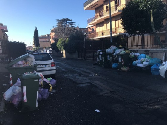 Spazzatura non raccolta in via Fabrizio Chiari, Torre Angela
