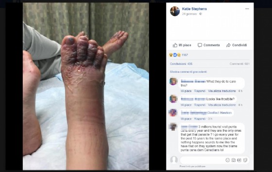 Screenshot della pagina FB di Katie Stephens