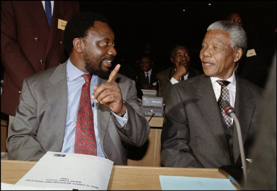 Nelson Mandela with Cyril Ramaphosa, who the South African president described as one of the most gifted leaders of the "new generation", in 1993