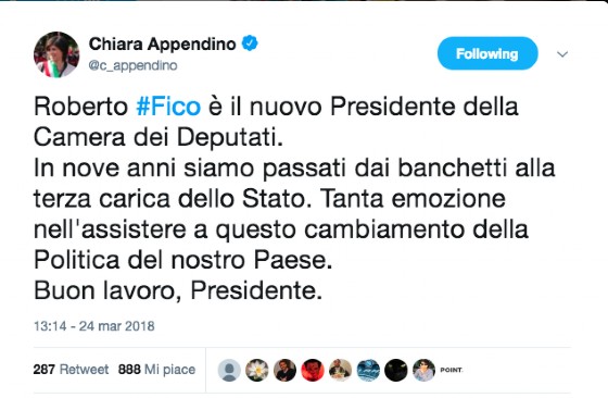 Il tweet di Chiara Appendino