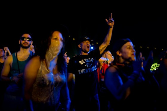 Fans at the Coachella music festival in California taking in a performance Sunday by Eminem in one of his first concerts in a year