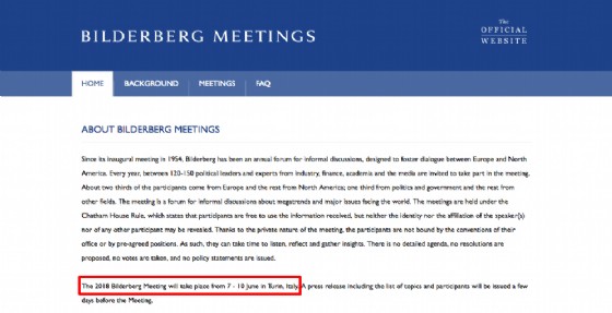 L'annuncio ufficiale sul sito del gruppo Bilderberg