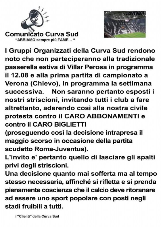 La protesta degli ultras bianconeri