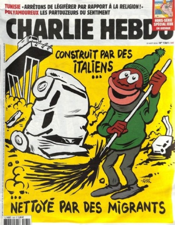 La copertina del periodico satirico francese Charlie Hebdo dedicata alla tragedia del crollo del ponte Morandi a Genova