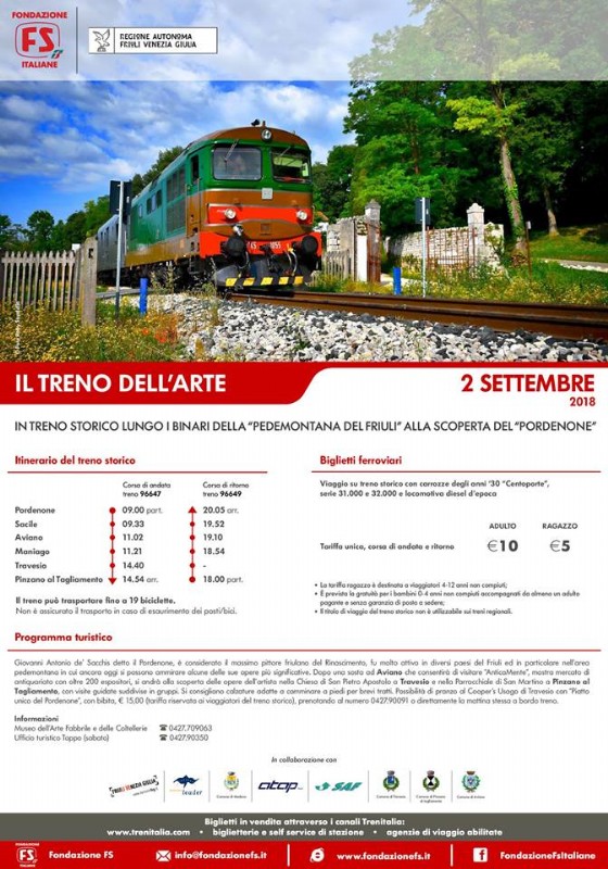 Alla scoperta dell'arte del "Pordenone" con il treno d'altri tempi lungo la Pedemontana del Friuli