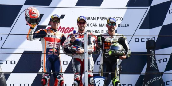 Il podio di Misano Marquez, Dovizioso e Crutchlow