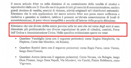La richiesta di estensione dei divieti della Circoscrizione 7, durante le osservazioni per l'articolo 44 Ter