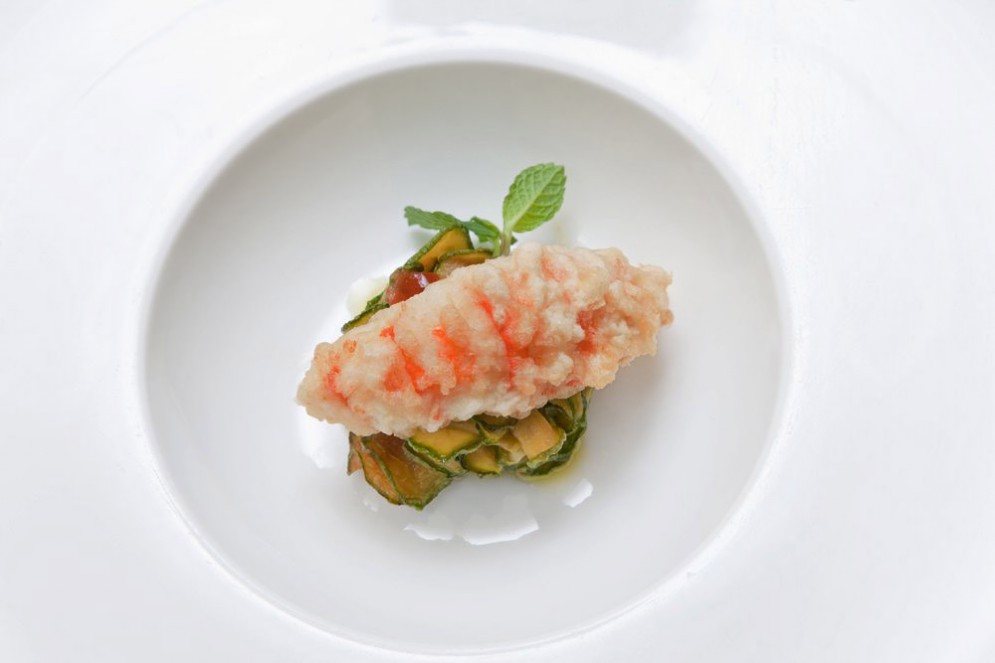 Scampo in tempura con zucchine